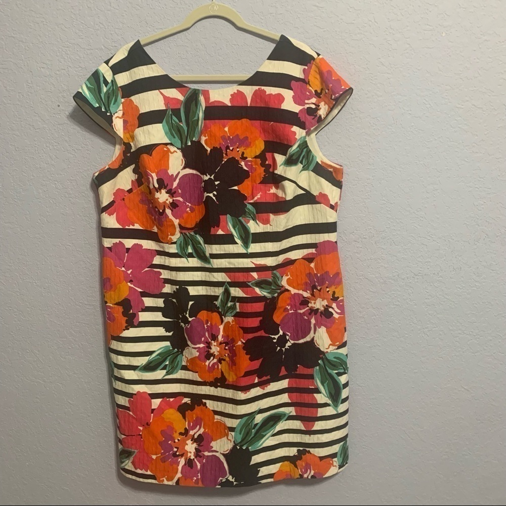 Eliza J Stripped Lined Floral Sleeveless Sheath Dress